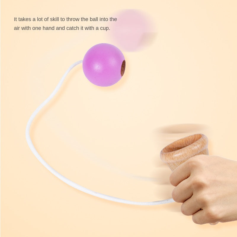 Hand eye coordination traditional toy wooden skill cup sensory integration training throwing and catching ball - Korvel