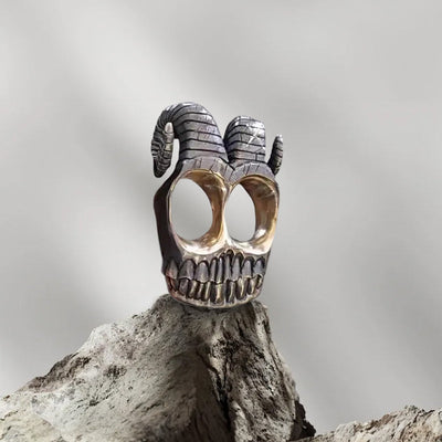 Retro - Luxury Sheep Horns Knuckle Ring: A Vintage Ram Horn Skull - inspired Knuckle Duster Ring, Ideal for Motorcyclists and Ro - Korvel
