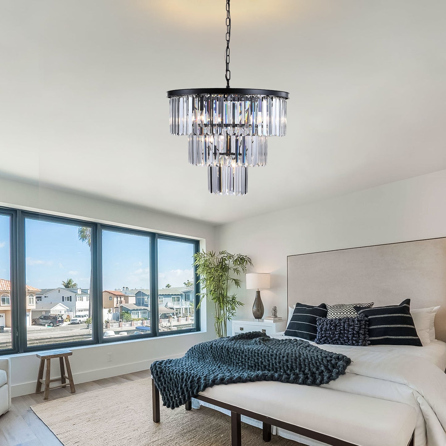 Candelabro de Cristal Negro de Lujo para Espacios Modernos
