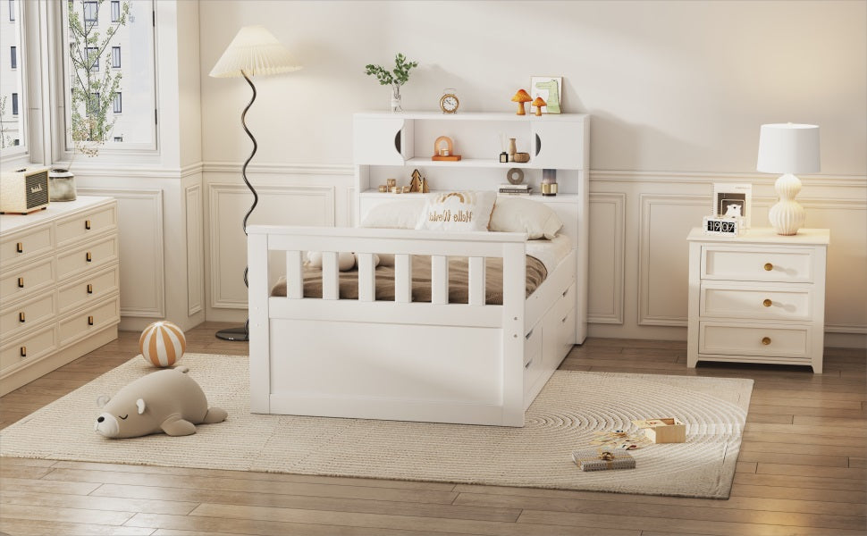 Cama plataforma tamaño twin Captain con almacenamiento en blanco