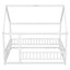 Full Size Floor Wooden Bed with House Roof Frame and Guardrails - White