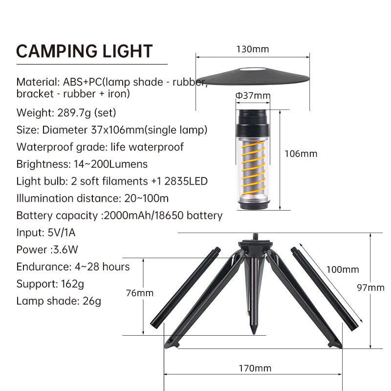 Lampe de camping portable pour extérieur avec trépied