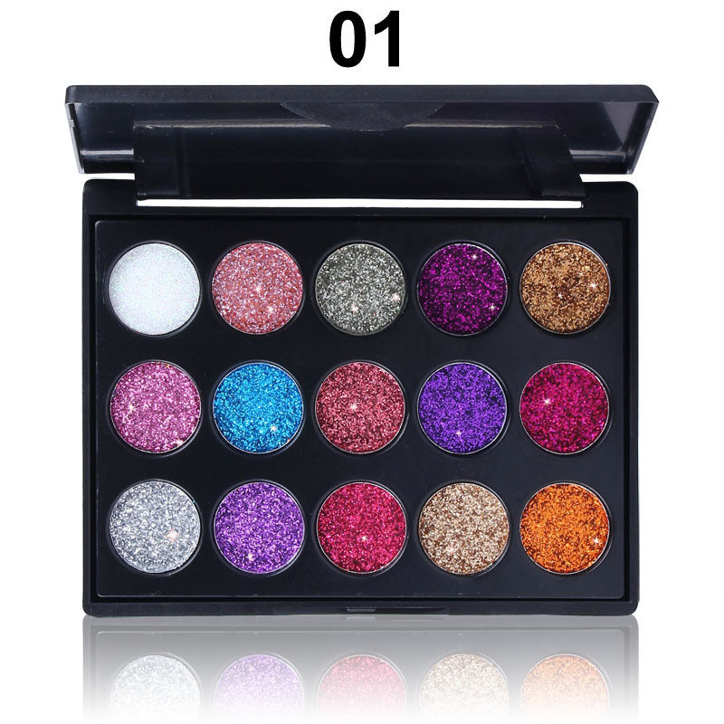 Palette de fards à paupières en sequins diamantés 15 couleurs