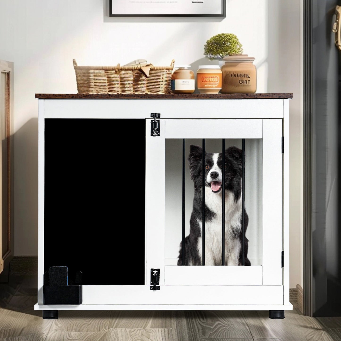 Elegant Doodle Dog Crate with Dual Doors - White
