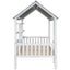 Wood Twin Size House Bed with Roof, Guardrail and Shelves, White - Korvel