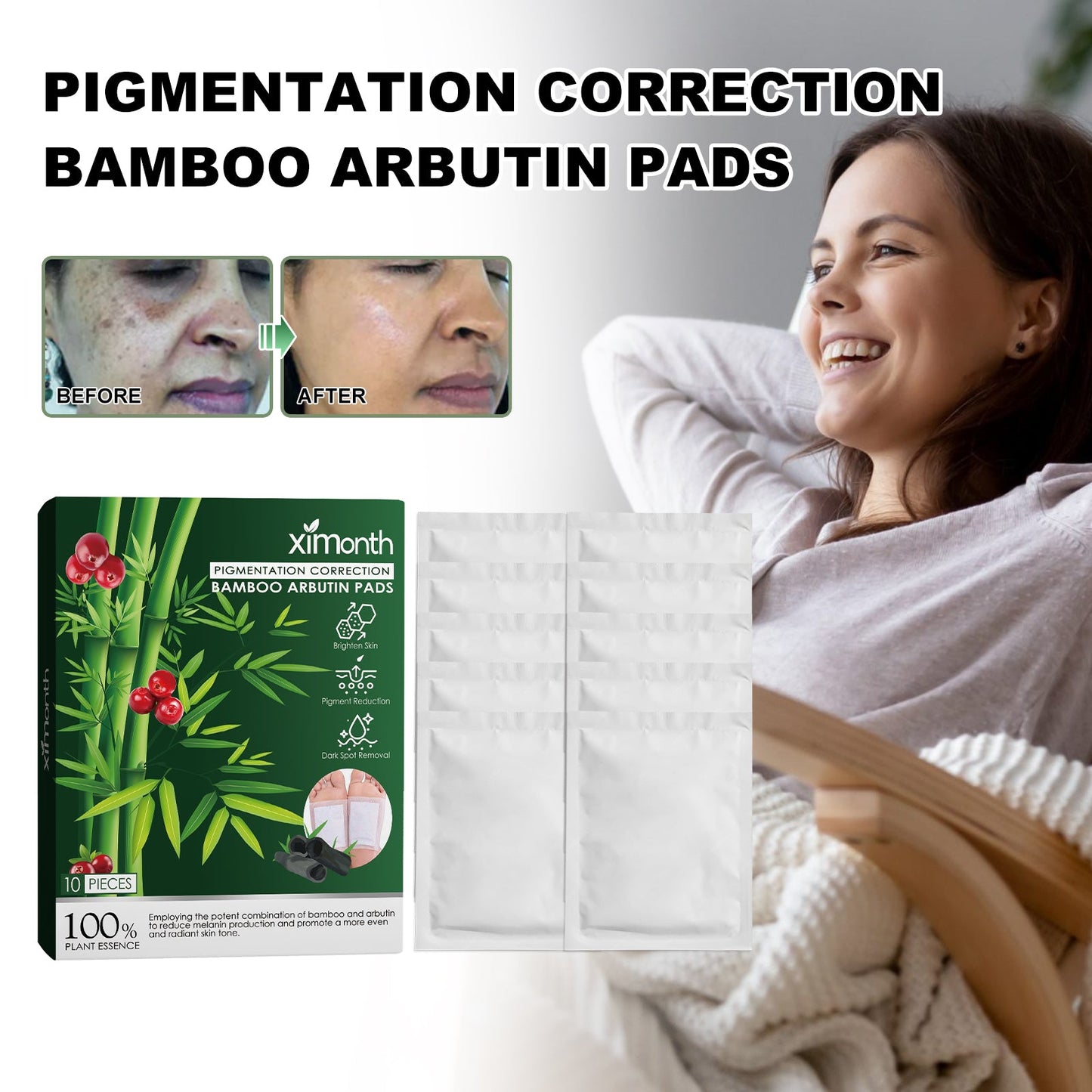 Coussins de Pieds en Arbutine de Bambou pour Éclaircissement de la Peau et Détente