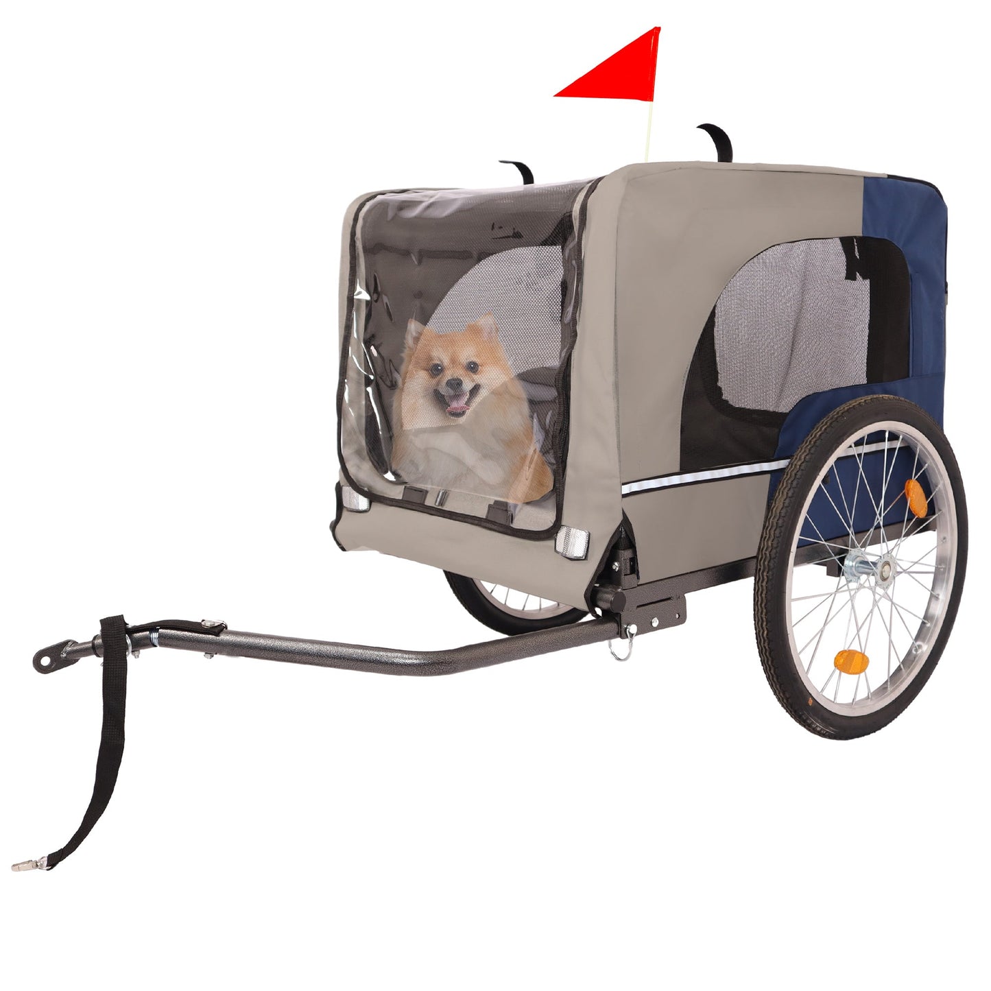 Tangkula Dog Bike Trailer Breathable Mesh Dog Cart with 3 Entrances Safety Flag 8 Reflectors - Korvel