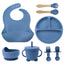 8PCS Mother and baby silicone bibs, silicone dinner plates, eight-piece set, baby food training suction cup bowl, baby divided tableware set - Korvel