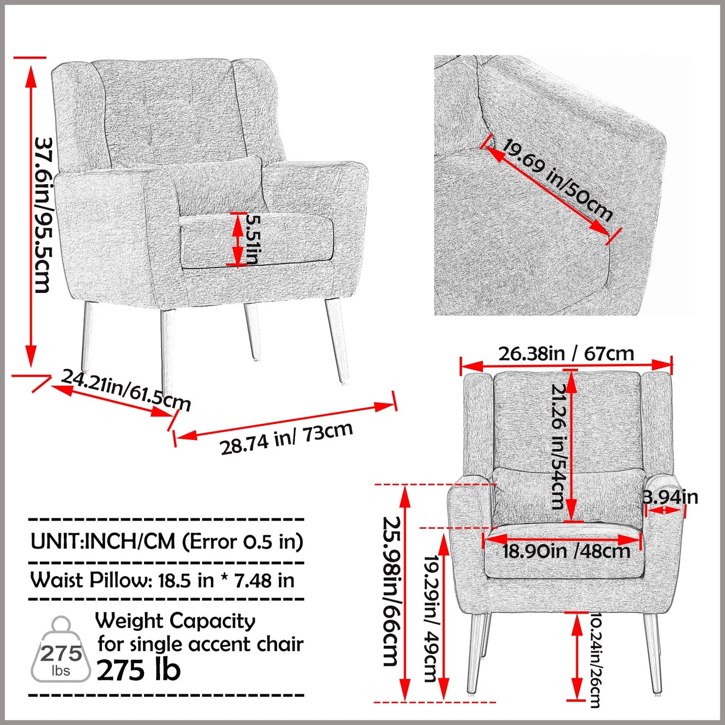 Modern Accent Chair Upholstered Foam Filled Living Room Chairs Comfy Reading Chair Mid Century Modern Chair  (Blackish Green) - Korvel