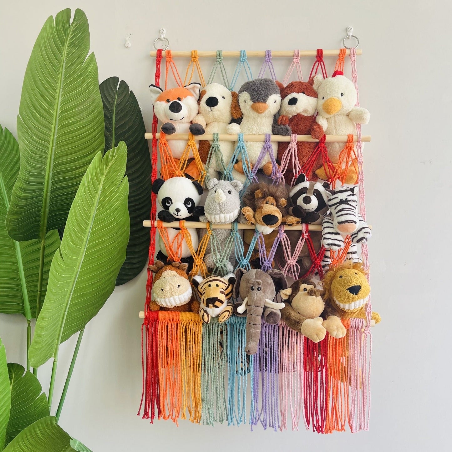 Simple decoration of shelves for children's rooms book ornaments wooden sticks 3-layer plush Bohemian toy storage net bag - Korvel