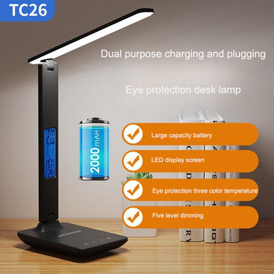 Folding alarm clock, time display, learning, reading, business, office, adjustable light, eye protection desk lamp - Korvel
