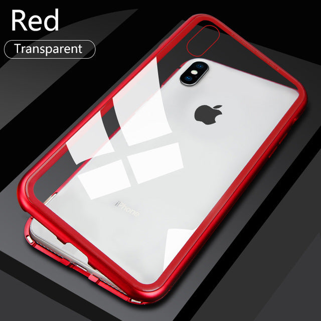 Double sided  Magnetic Case for iPhone X Clear Tempered Glass Magnet Adsorption Case - Korvel