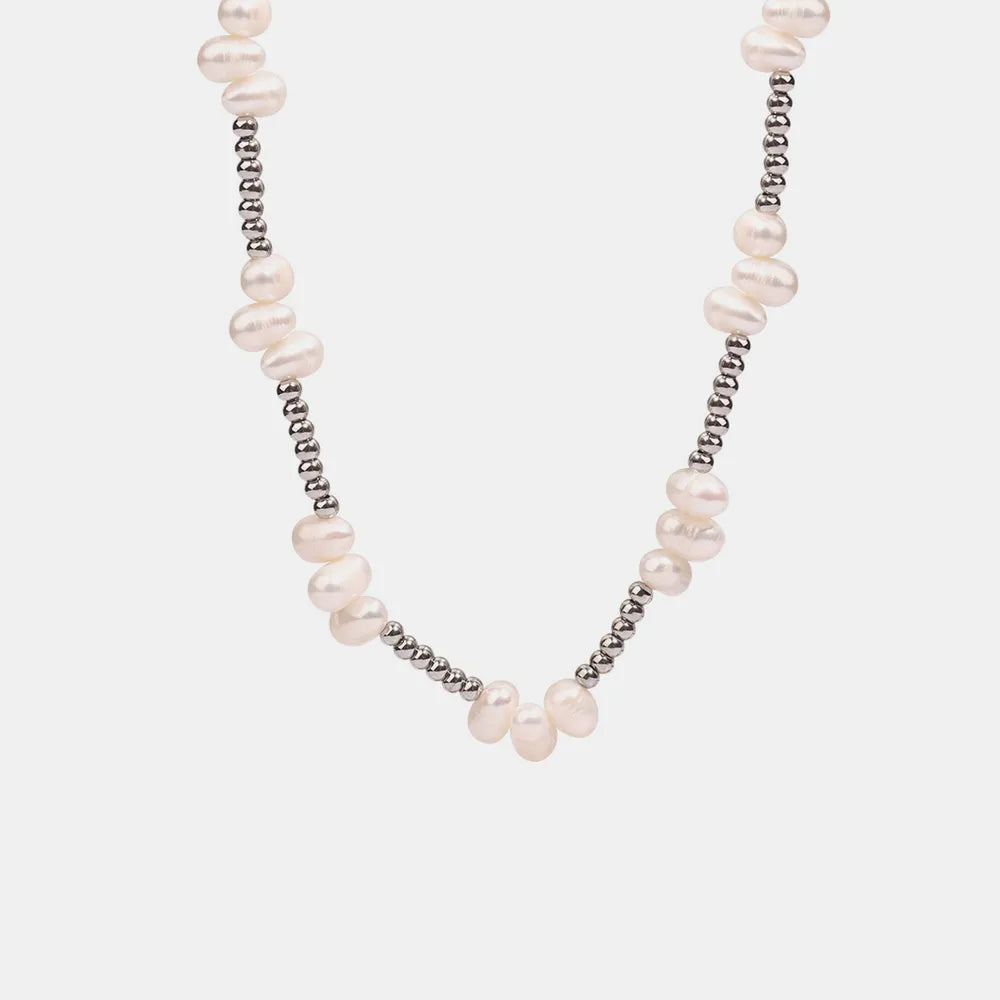 Freshwater Pearl Titanium Steel Bead Necklace - Korvel