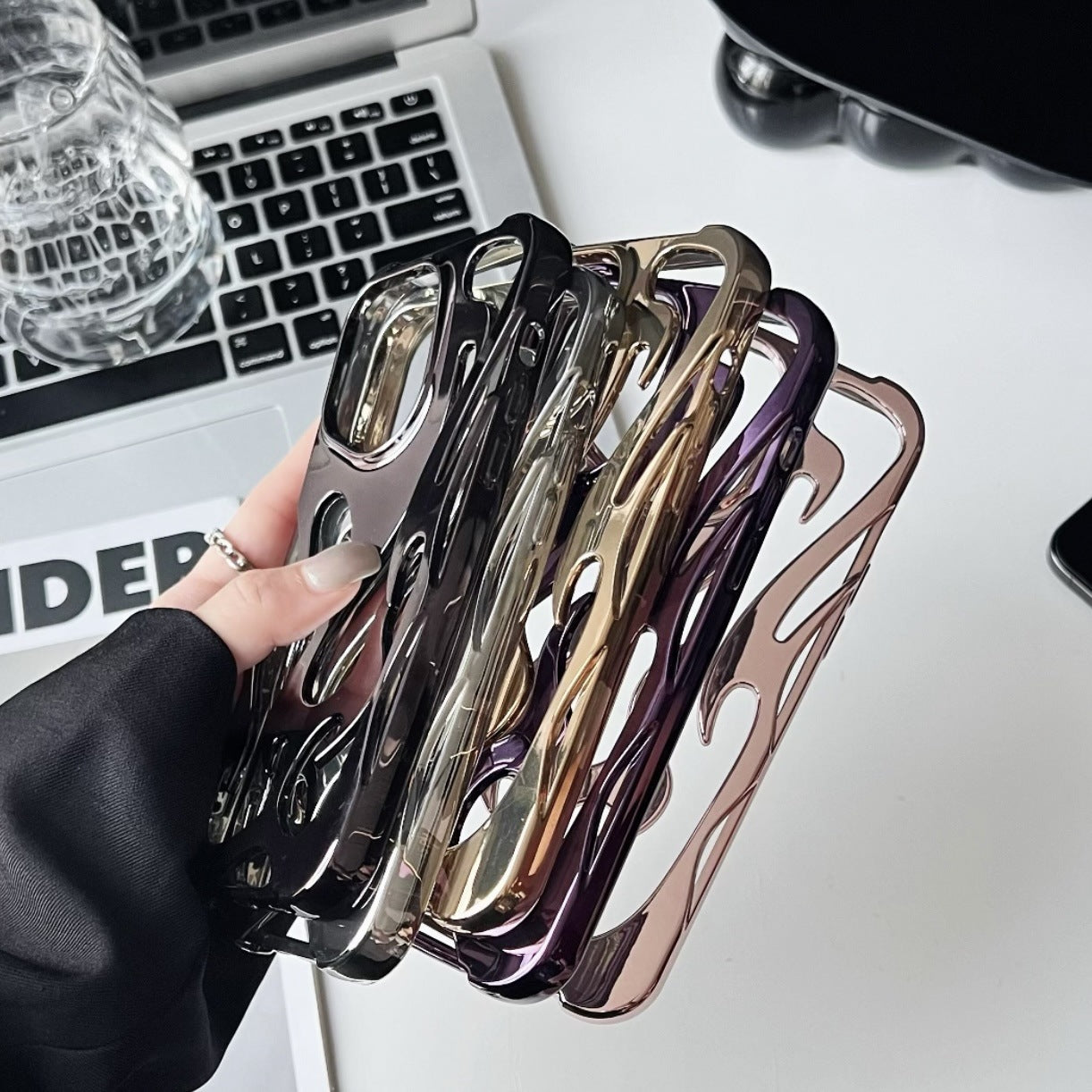 Electroplated hollow flame pattern phone case suitable for iPhone 15 Pro, simple all inclusive, Apple 14 anti drop protective cover - Korvel
