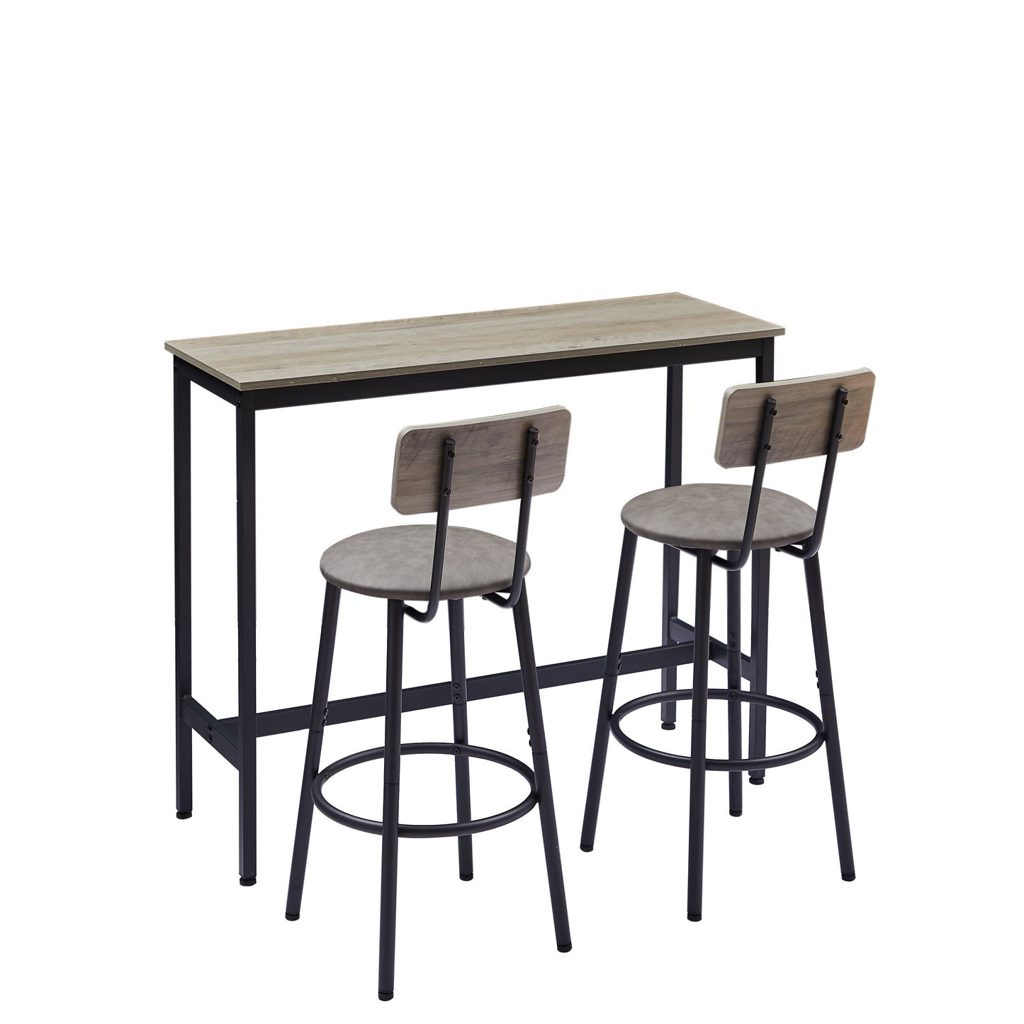 Stylish Grey Bar Table Set with Soft PU Seats and Backrests
