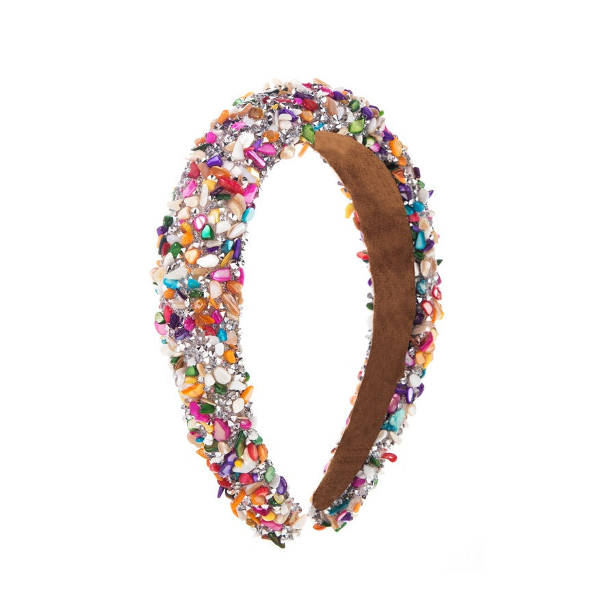 Exaggerated Baroque Colorful Crystal Candy Sponge Wide Edge Hair Hoop Headband - Korvel