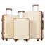 Hardshell Luggage Sets 3 Pcs Spinner Suitcase with TSA Lock Lightweight 20''24''28'' Brown white + ABS - Korvel