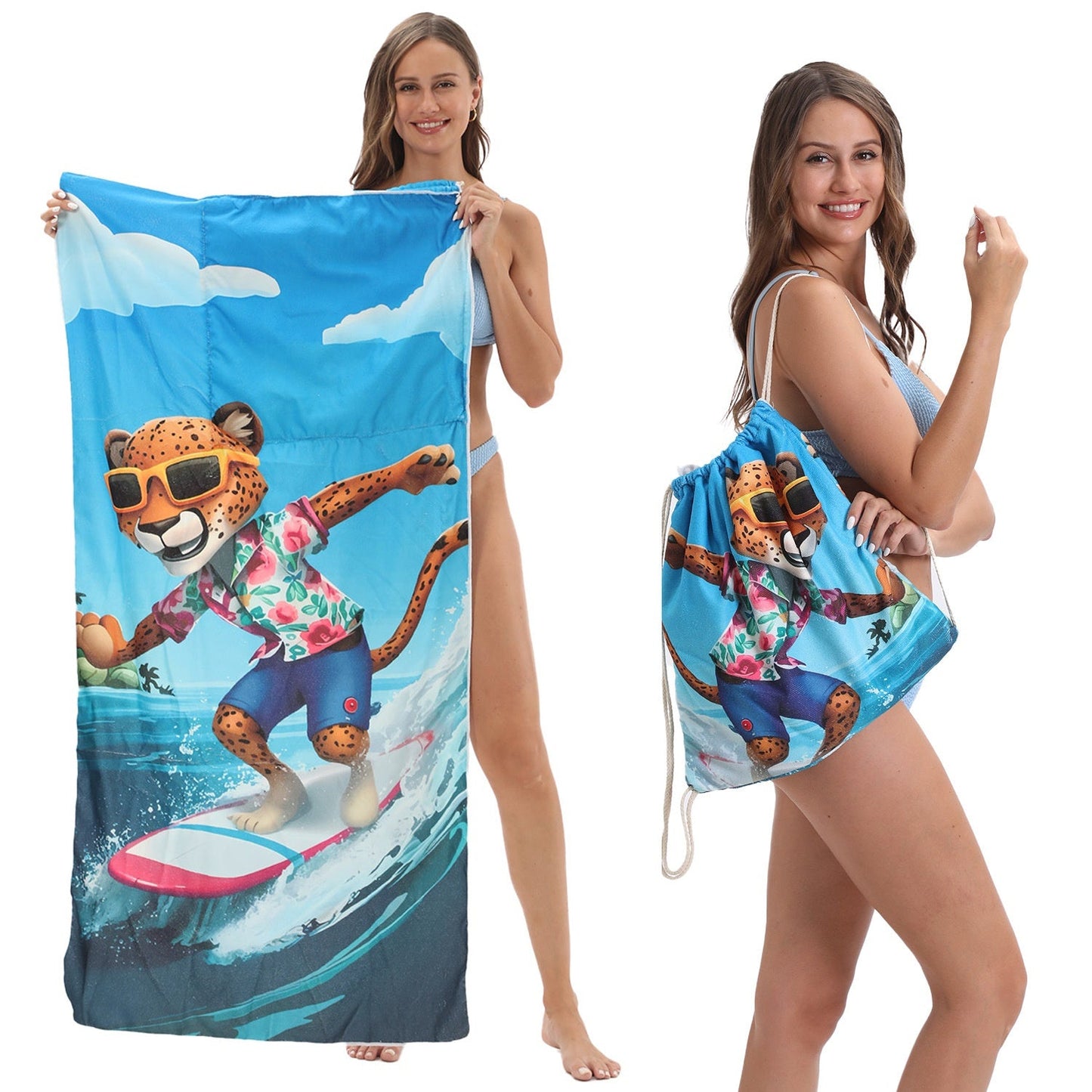 Two-in-One Foldable Beach Towel with Storage Bag