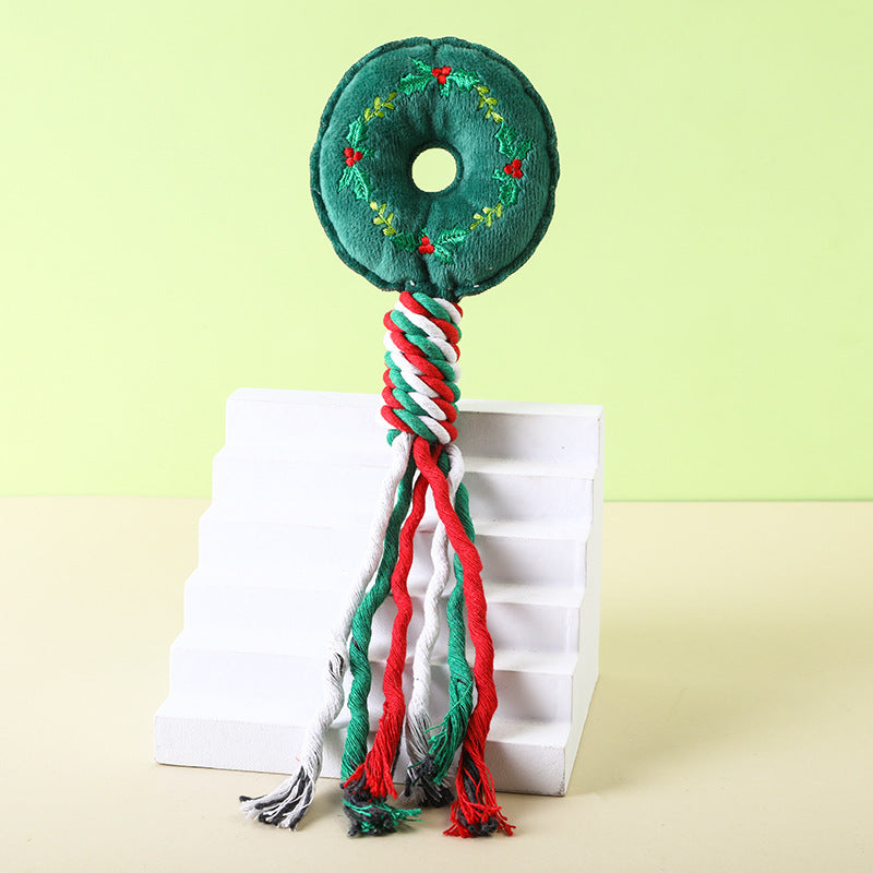 Christmas Cotton Rope Pet Plush Toy Teeth Grinding Durable Cartoon Self Hi Dog Toy Cat Supplies - Korvel