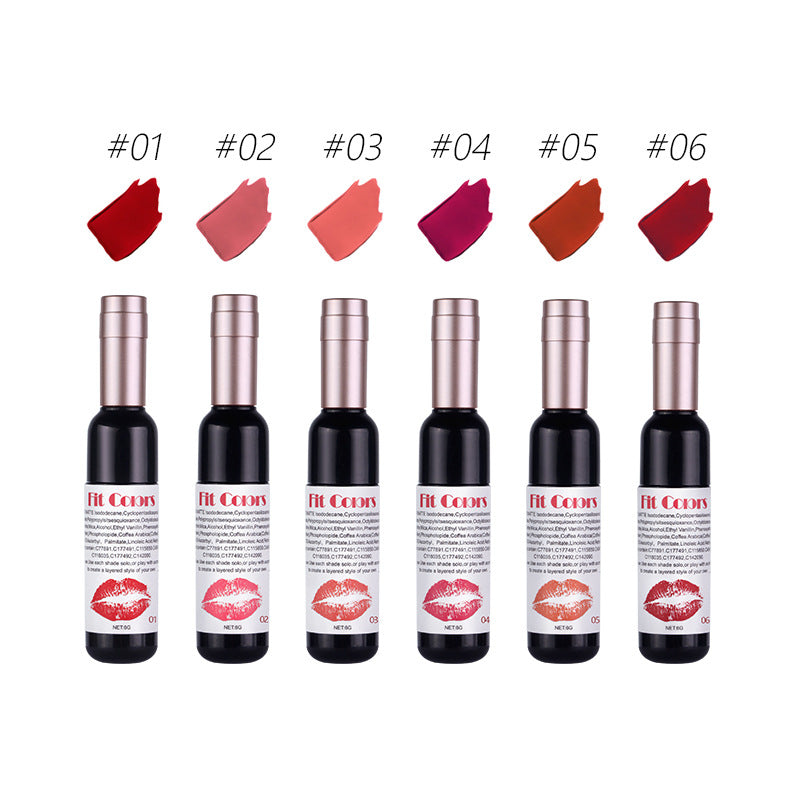 Set de Brillo de Labios Mate Fit Colors Botella de Vino Rojo - 6 Pcs