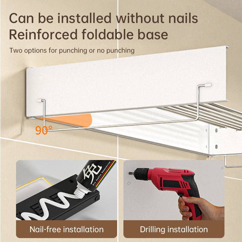 foldable retractable wall clothesline, 30kg, alu, 80/100cm, 5 bars, for bath/balcony. - Korvel