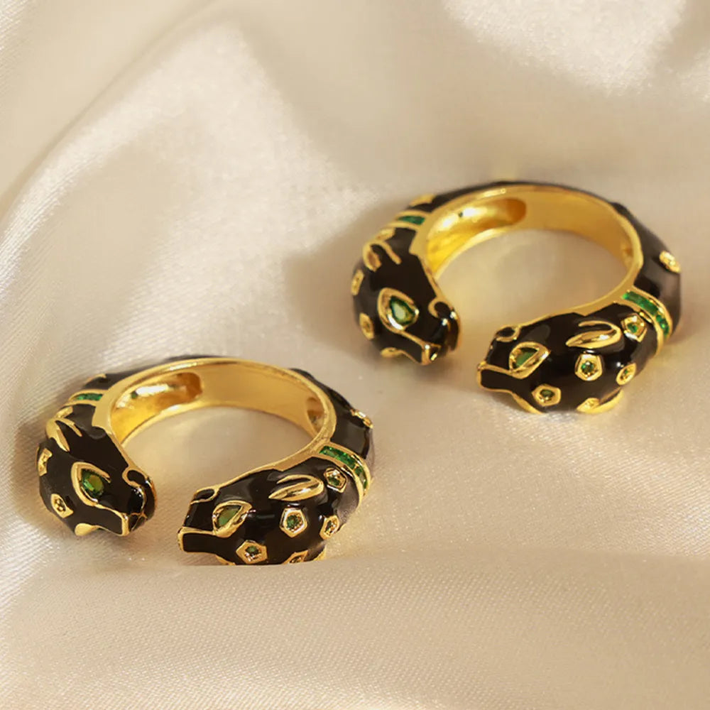 Black Panther Diamond Set Enamel Glazed Open Ring