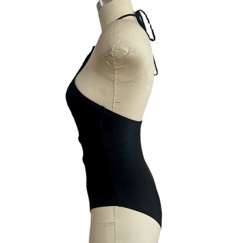 Swimsuit hollow strap sexy one-piece black tight swimsuit women's bikini - Korvel