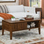 Medieval modern flute coffee table with storage sliding door and solid wood legs, vintage farmhouse wood central table - Korvel