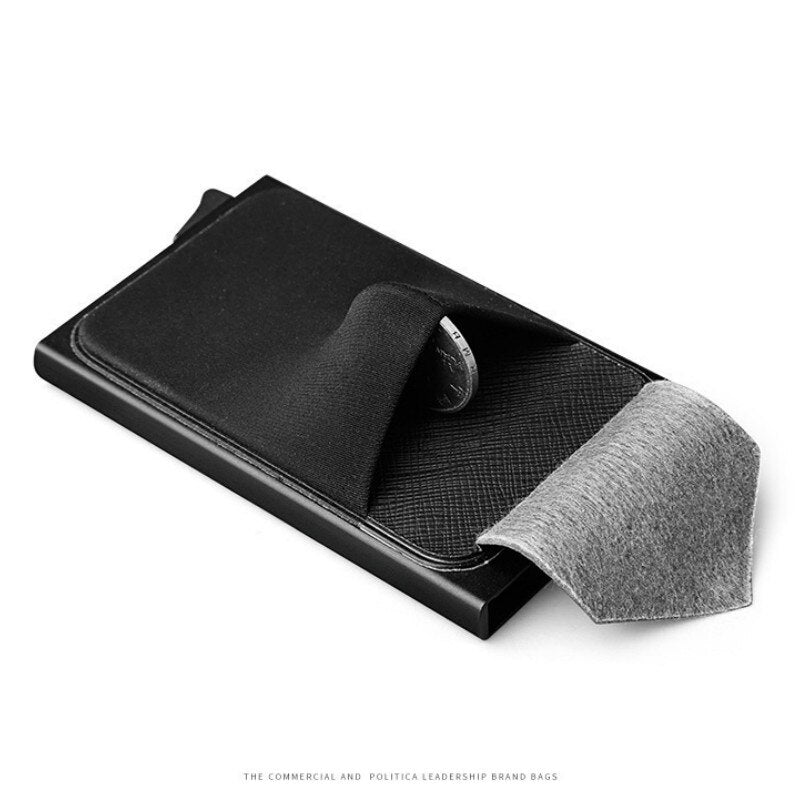 Business Men Credit Card Wallet Aluminum Cash ID Card Holder  Case Blocking Slim Metal Wallet Coin Purse Black - Korvel