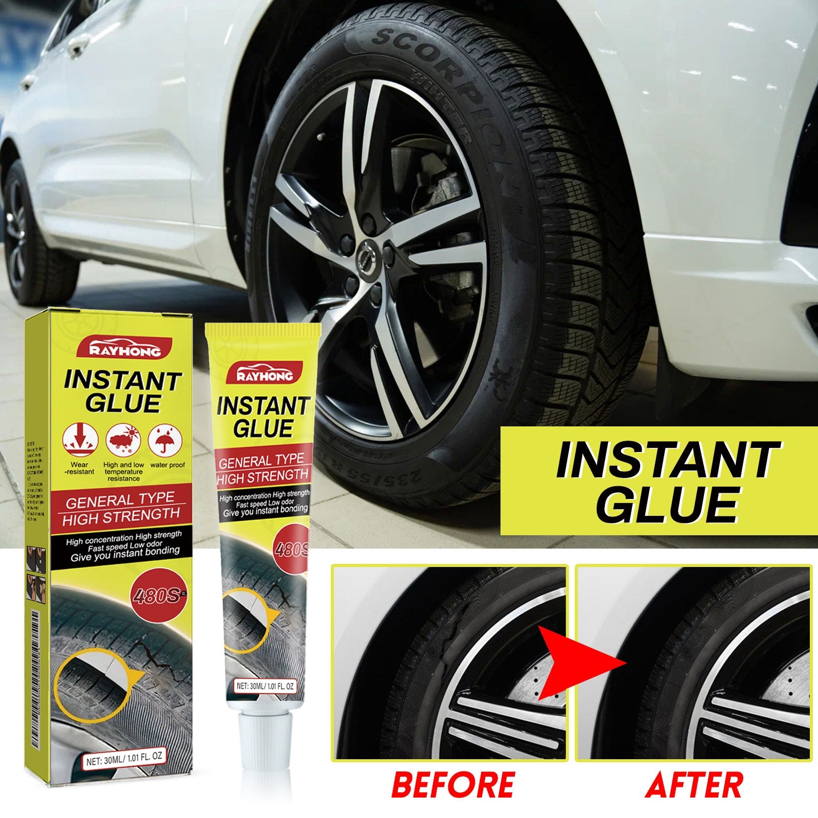 Instant Glue, Car Tire Crack Repair Glue Tire Maintenance Repair Glue Sealing Adhesive - Korvel