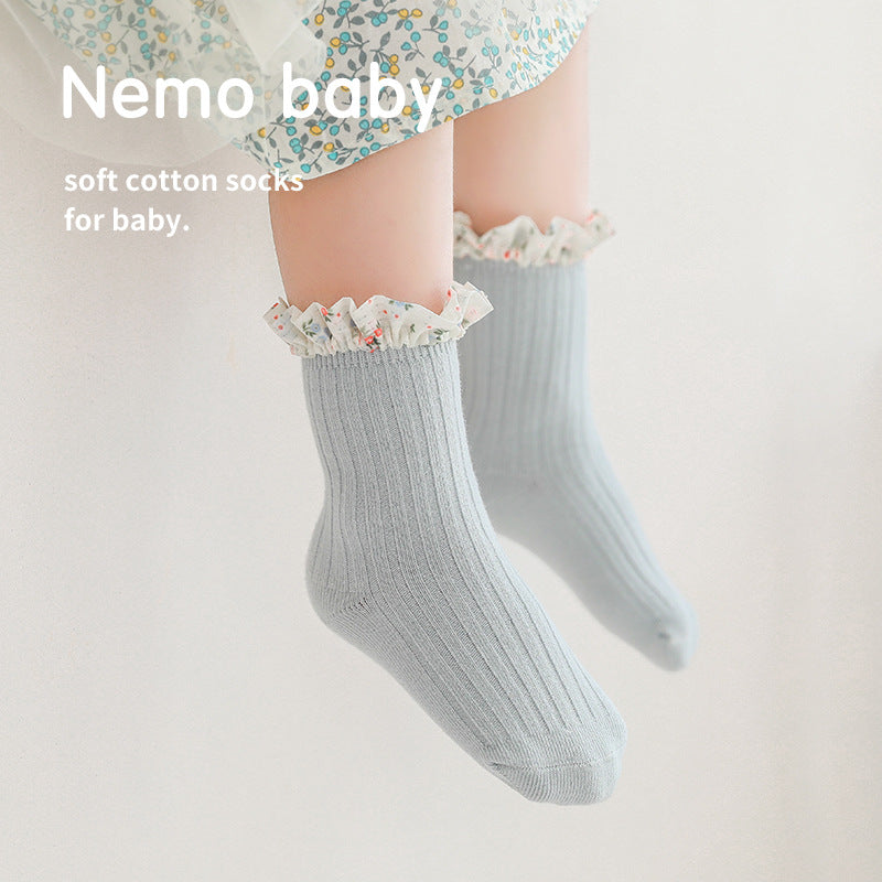 Korean Style Baby Socks with Floral Lace