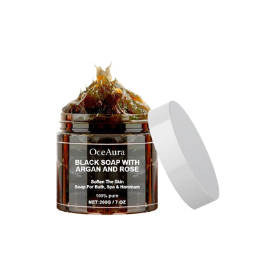Black Soap With Argan And Rose, Deep Cleansing Moisturizing Skin Deodorizing Long-Lasting Cleansing Soap - Korvel