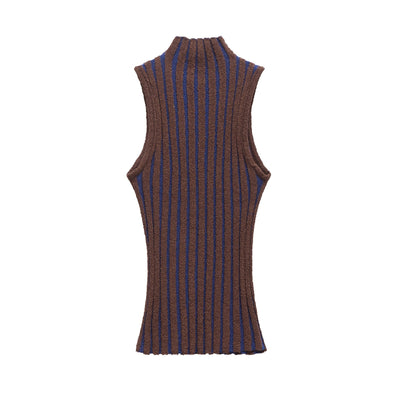 Half high neck sleeveless slim knit sweater for women - Korvel