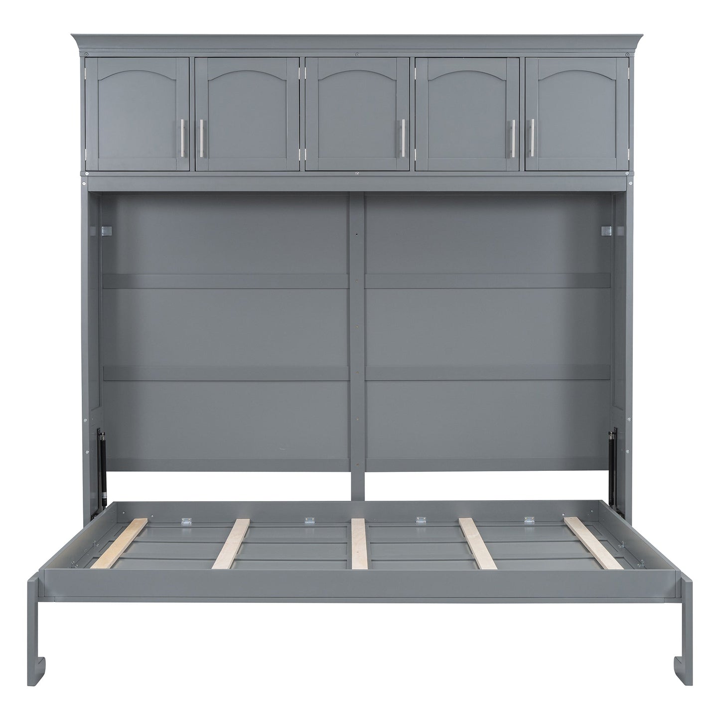 Full Size Murphy Bed Wall Bed with Top Cabinets,Gray - Korvel