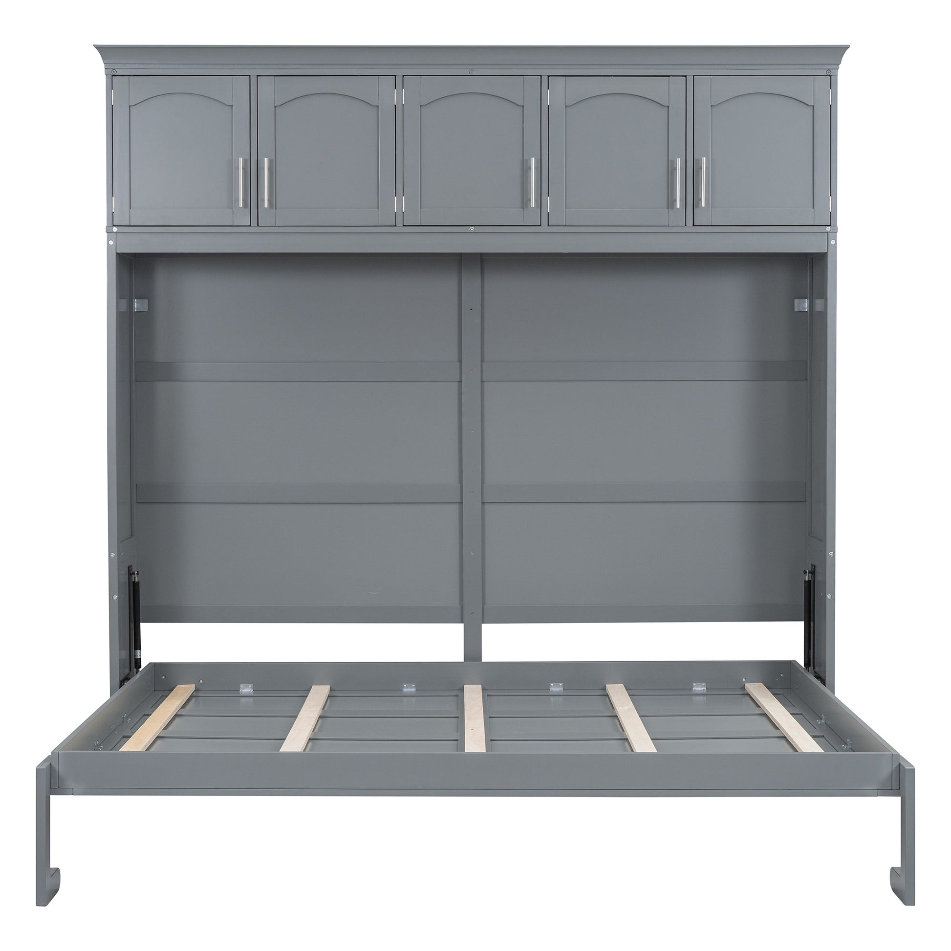 Full Size Murphy Bed Wall Bed with Top Cabinets,Gray - Korvel