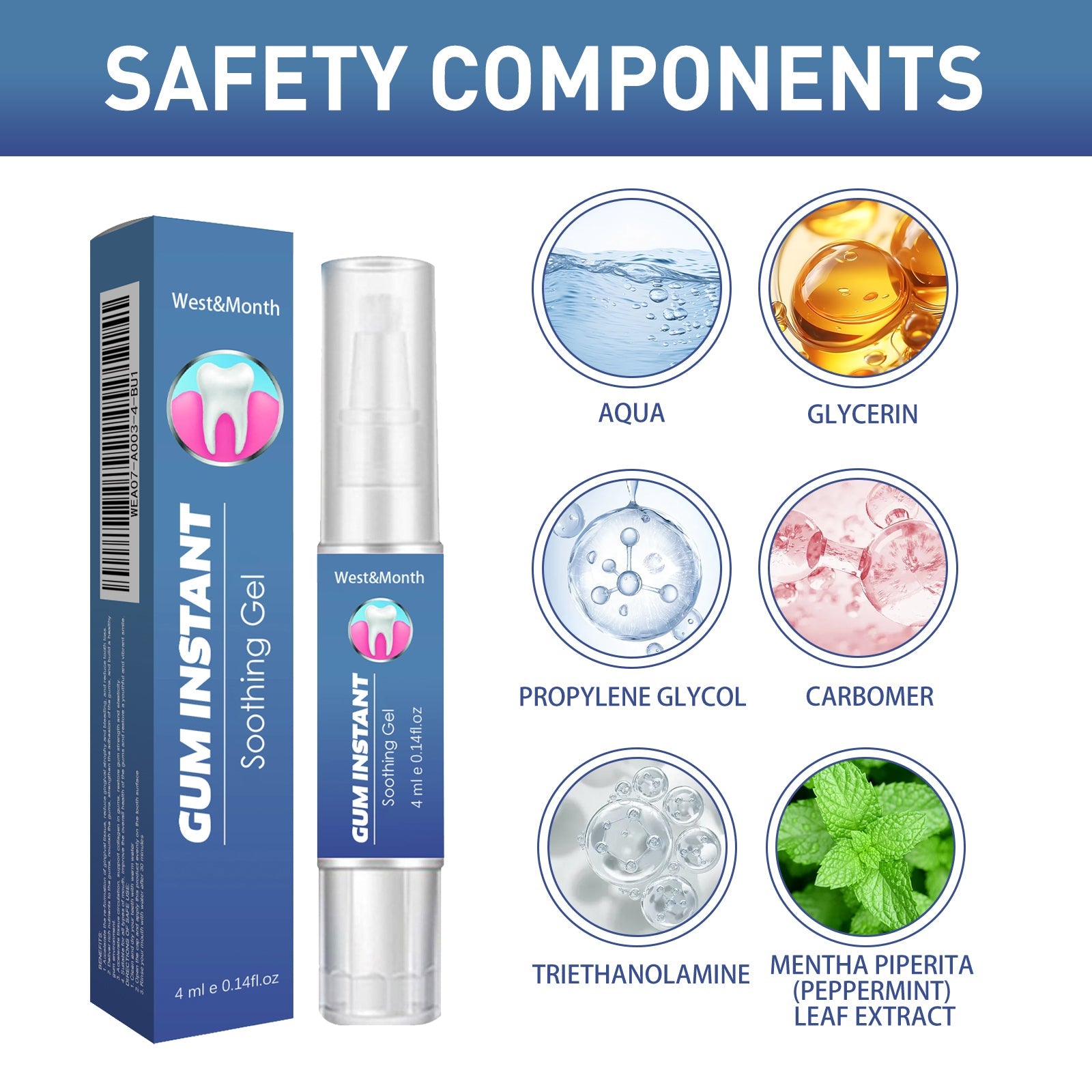WestMonth Gum Instant Soothing Gel, Relieve Gums Swelling And Pain Clean Teeth Plaque Stains And Whiten Teeth Gel - Korvel