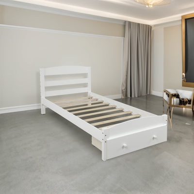 Elegant Platform Twin Bed Frame with Storage Drawer - White