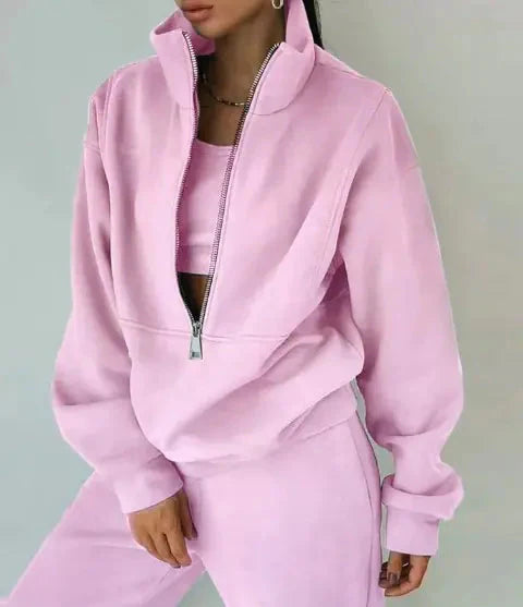 Women's Zipper Fleece Sweater Casual Set