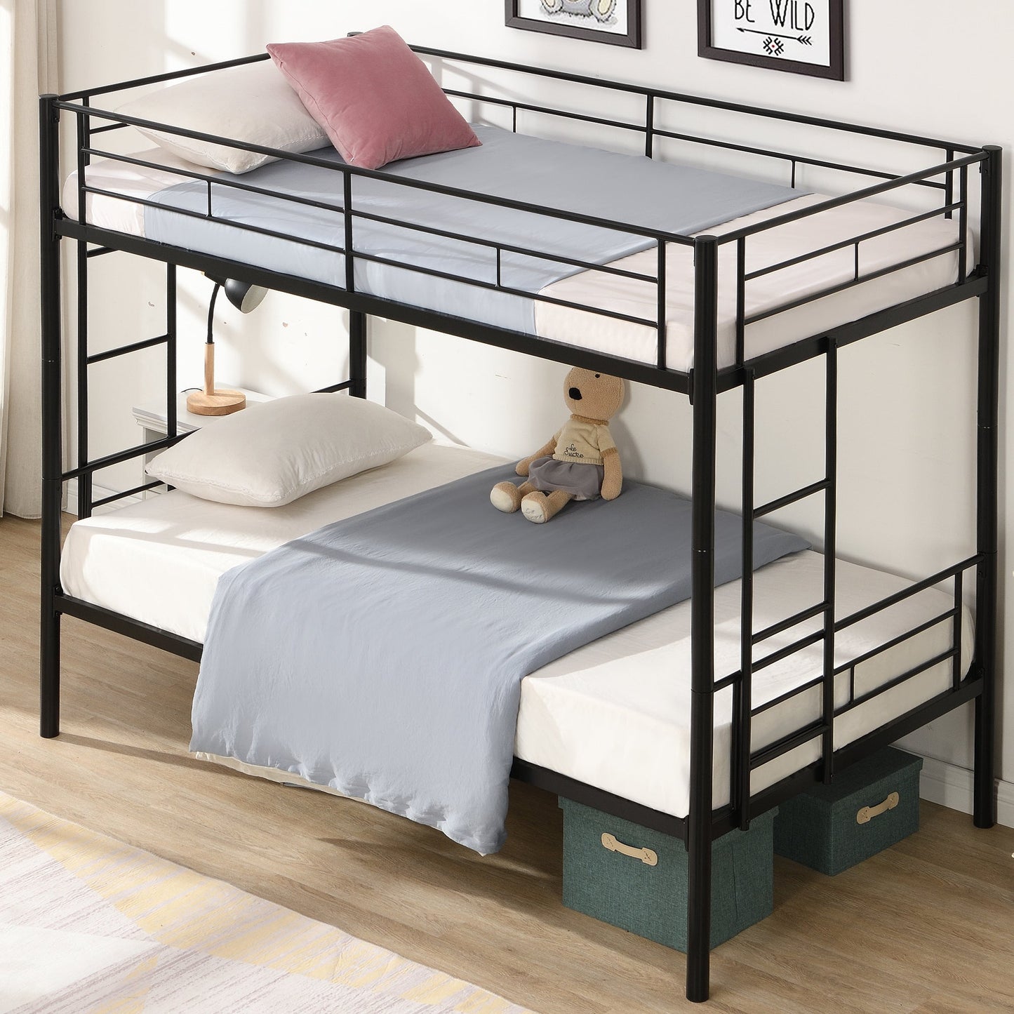 Premium Bunk Bed with Dual Ladders and Guardrail - Black