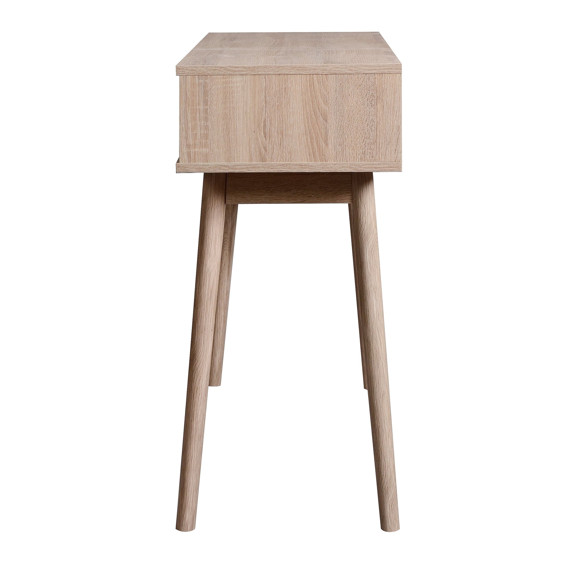 Kitchen Mid-Century Table Writing Desk with 2 Push-pull White Panel Drawers and Wood Legs, Natural Color - Korvel
