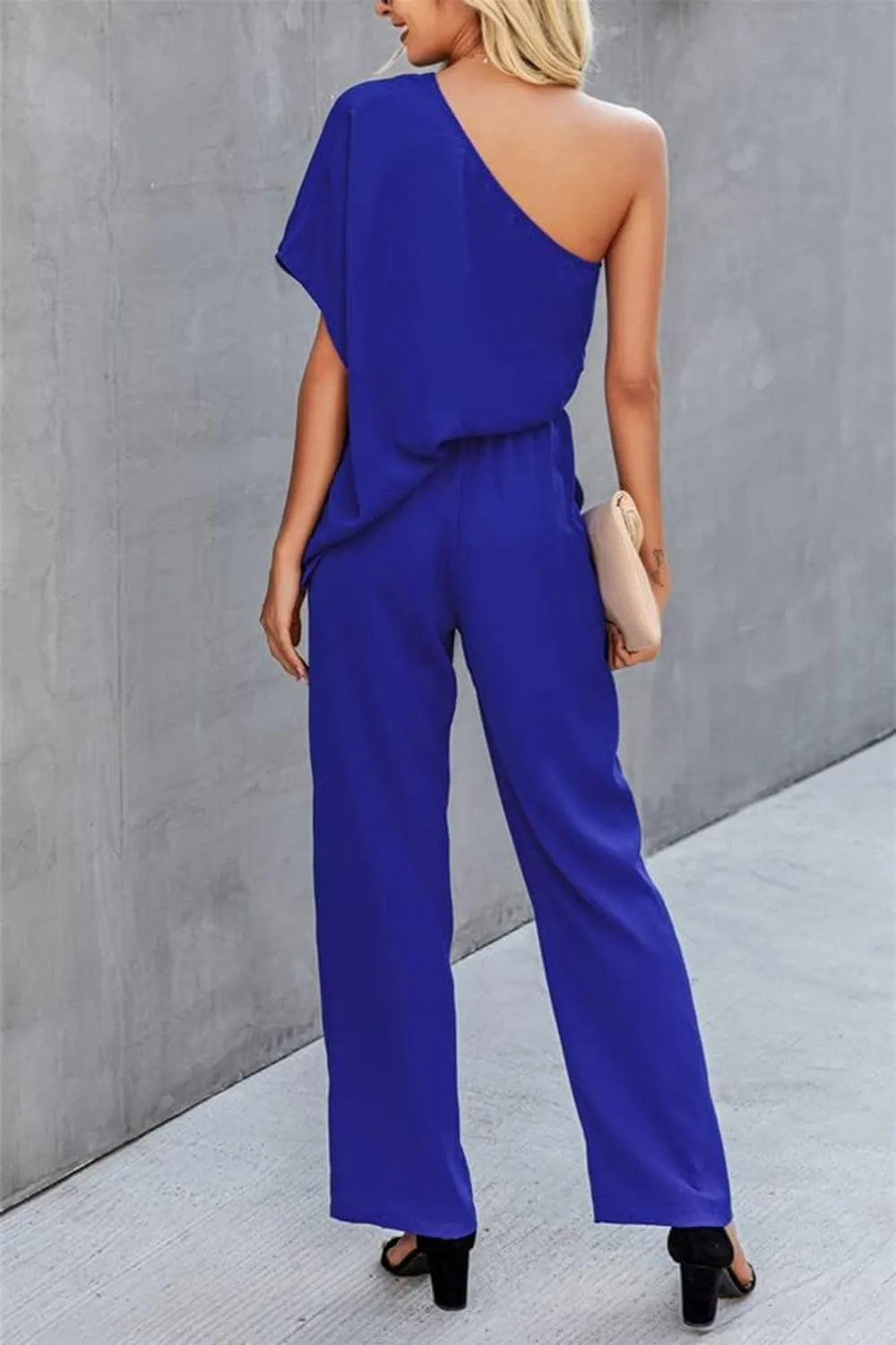 Single Shoulder Short Sleeve Jumpsuit - Korvel