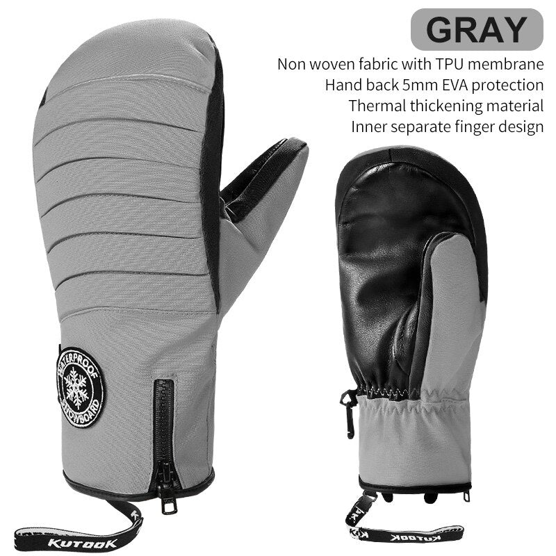 KUTOOK Winter Ski Mittens Windproof Snowboard Mittens Thermal Fleece Lining Skiing Gloves Waterproof Goatskin Palm Outdoor Sport - Korvel