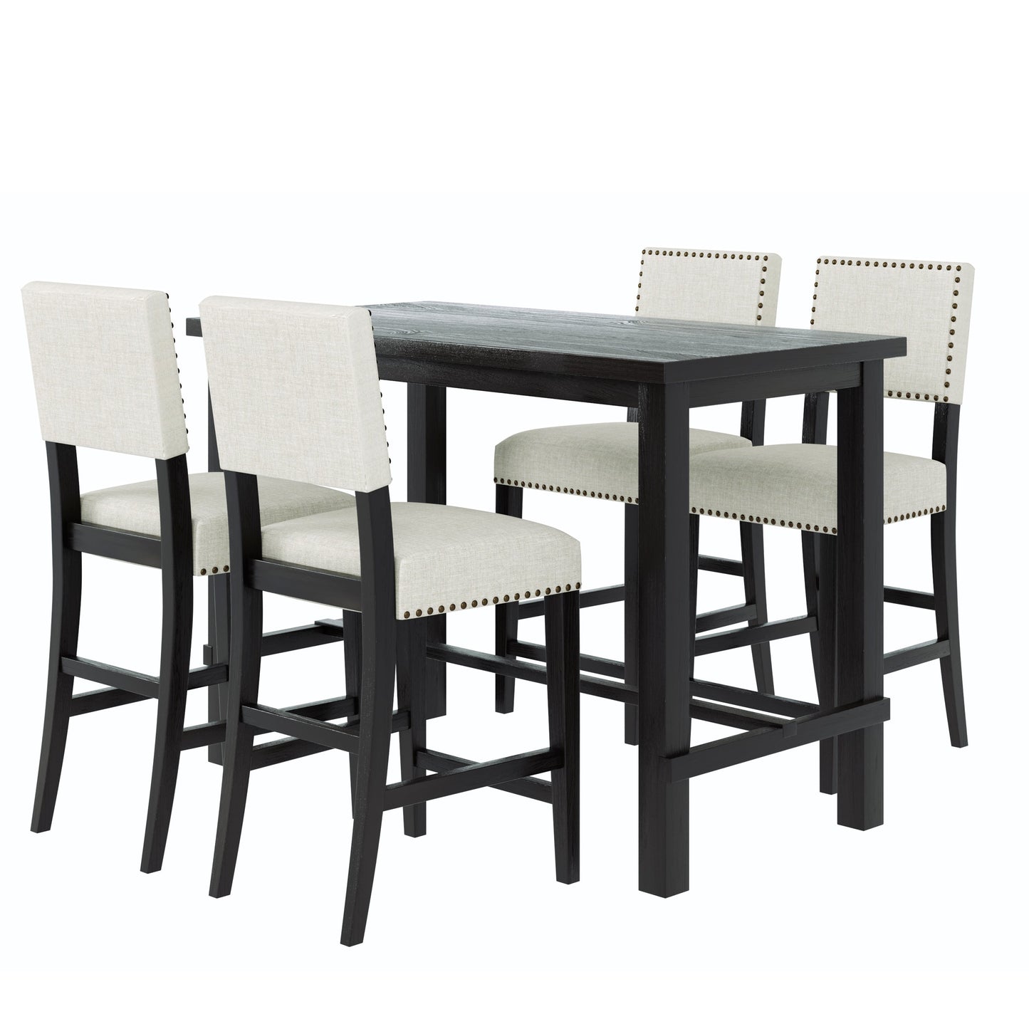 Conjunto de Comedor de Altura de Mostrador TREXM de 5 Piezas en Espresso y Beige