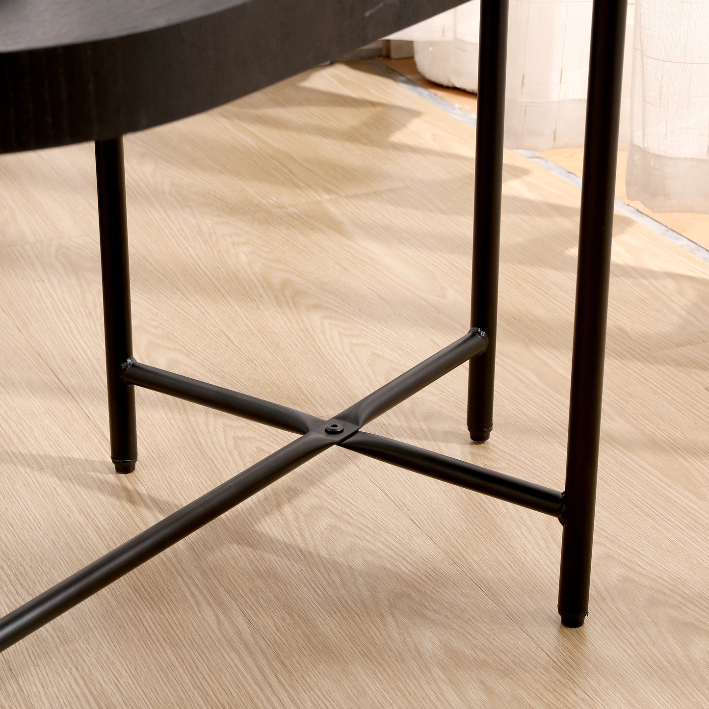 2-Tier Black Side Table with Storage Sofa Table for Living Room Metal Frame & Wooden Desk End Table - Korvel