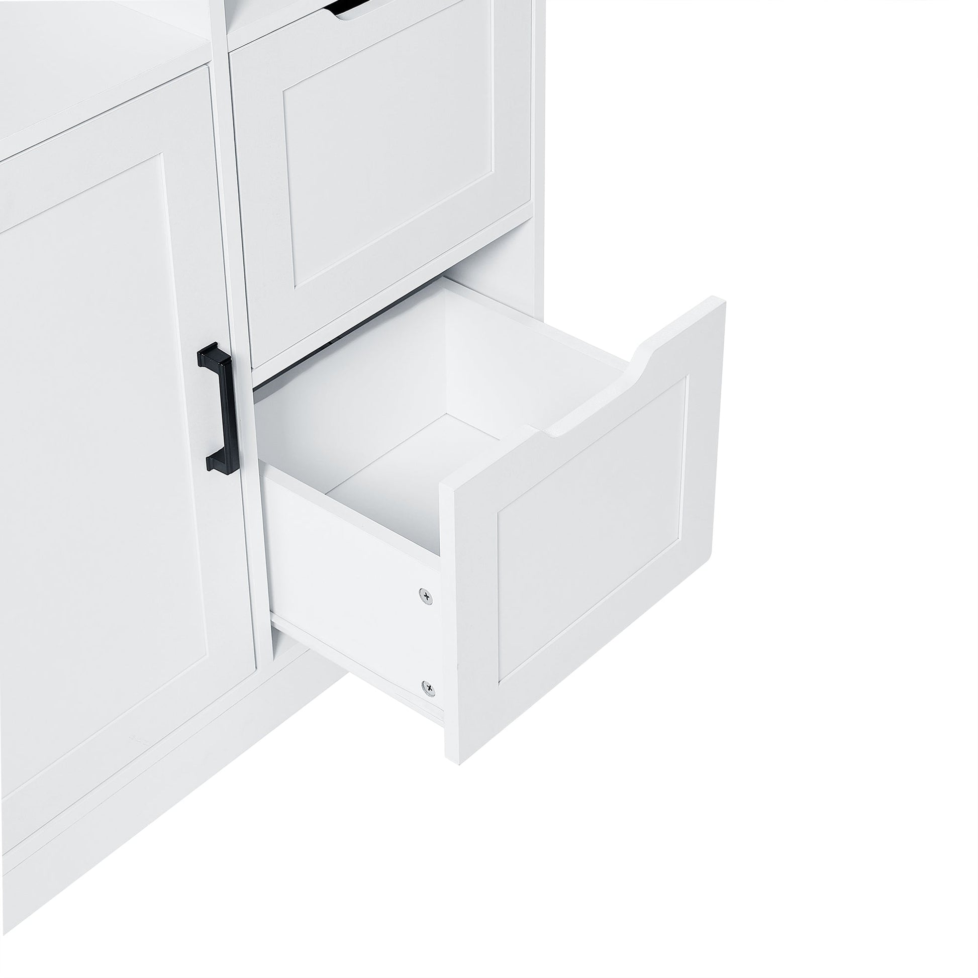 Bathroom storage cabinet with doors and drawers, multiple storage spaces, independent, open adjustable shelves, white - Korvel