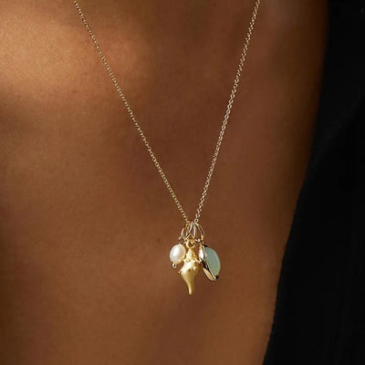 14K Gold-Plated Natural Crystal Conch Pendant Necklace - Korvel