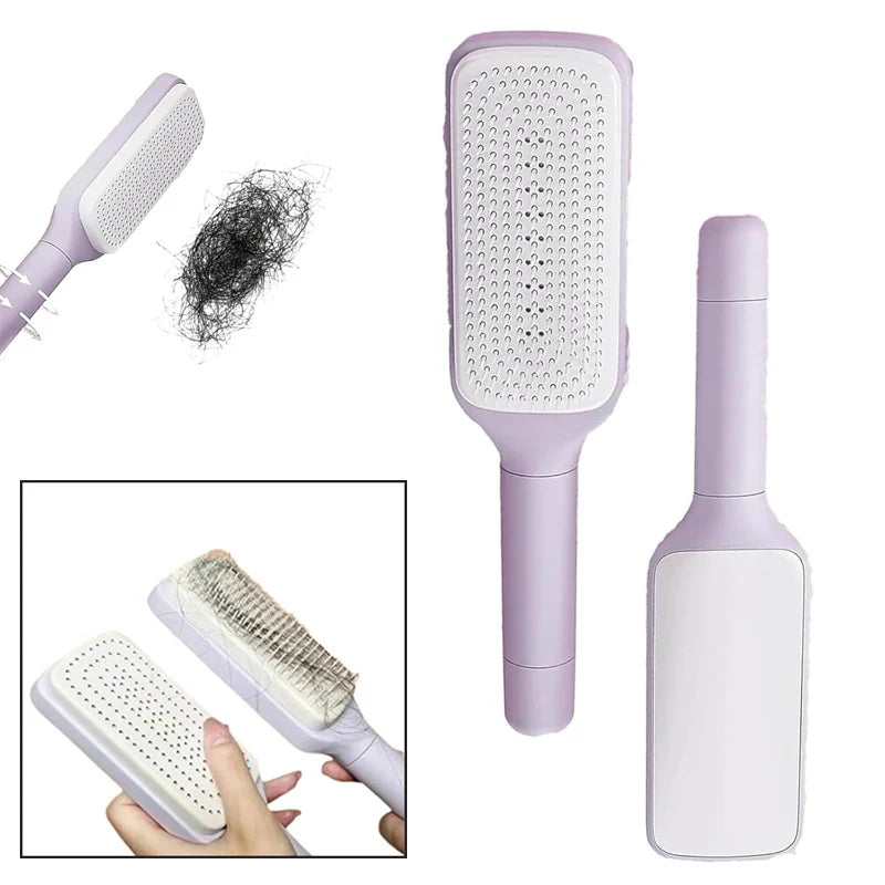 Brosse à cheveux rotative auto-nettoyante avec caractéristiques anti-statiques
