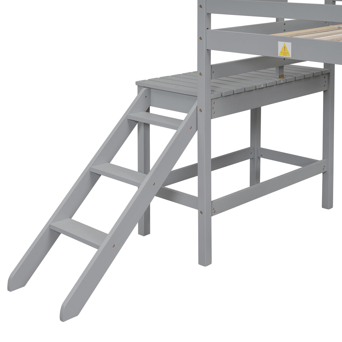 Premium Twin Loft Bed with Platform and Ladder in Grey
