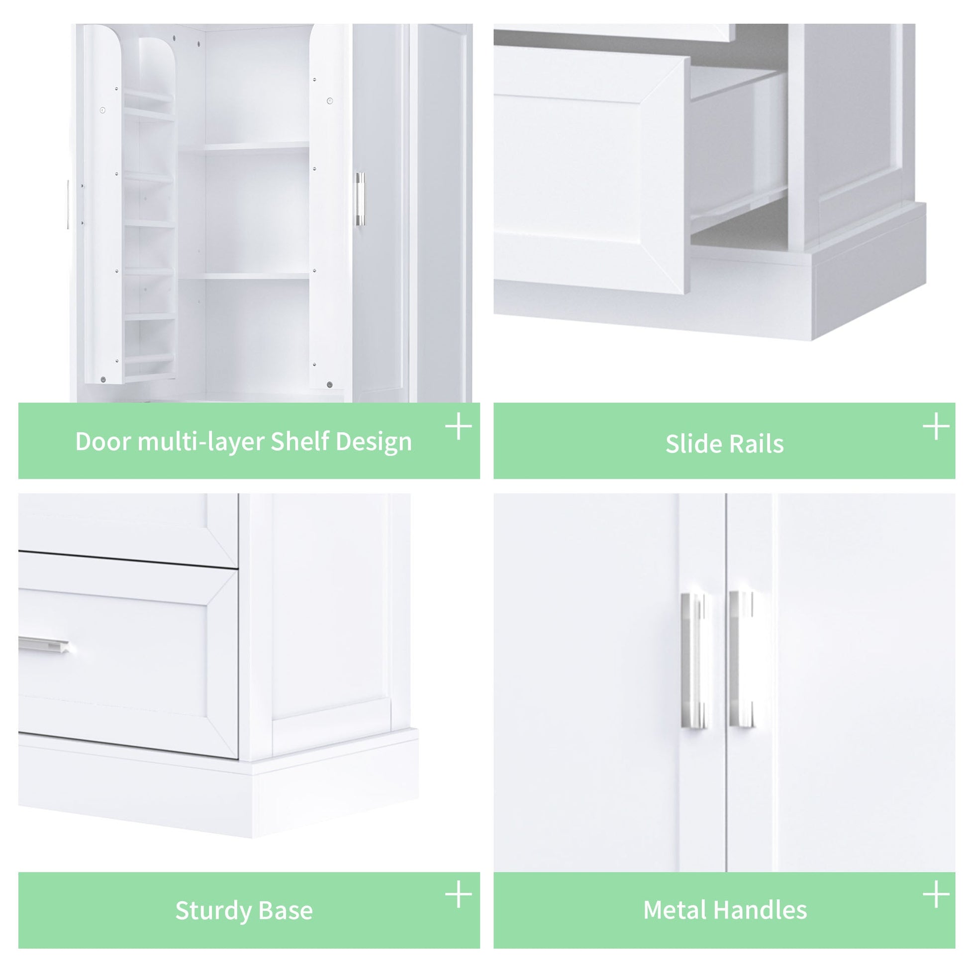 Tall Bathroom Storage Cabinet, Cabinet with Two Doors and Drawers, Adjustable Shelf, MDF Board, White - Korvel