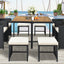 TOPMAX Patio All-Weather PE Wicker Dining Table Set with Wood Tabletop for 8, Black Rattan+Beige Cushion (9-Piece) - Korvel
